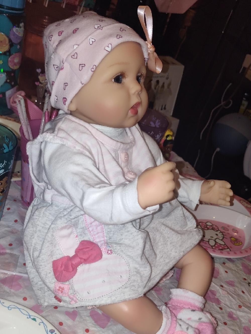 Reborn Pink and Cream Baby Doll with Heart-Print Hat - Picture 8 of 16